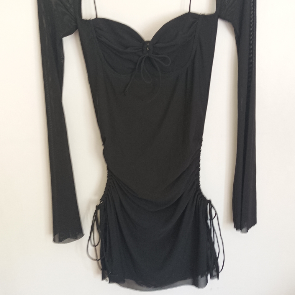 Black Ruched Sweetheart Mini Dress